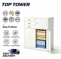 Armoire de rangement moderne en acier multi-verrouillable avec 3 tiroirs et portes battantes doubles, organisateur verrouillable pour la maison, le bureau, l'atelier et le bureau de support
