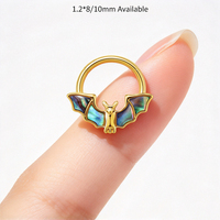 Anneau segmenté articulé en acier inoxydable 316, 1.2*8/10mm, doré, avec coquille d'ormeau, pour piercing septum et nez (clicker)