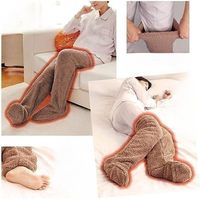 Chaussettes chauffantes rechargeables en peluche douce, longues, au-dessus du genou, 100 % coton, pour l'hiver à la maison