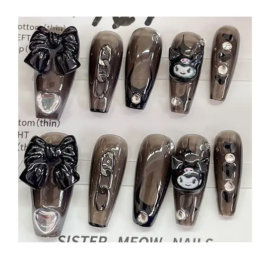 Handmade Full Cover Fashion Black Long Coffin Press On False Hand Finger Fingernails Tips Artificial Nail Products Manufacturer