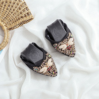 Sepatu Wanita Flat Ukuran 33-45 Model Terbaru, Kasual, Bernapas, Berhias Rhinestone, Ujung Runcing, Ukuran Besar