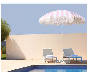 LS Umbrella09 роскошный винтажный холщовый зонтик с бахромой из переработанной древесины для сада и пляжа, современное руководство по дизайну для вечеринок - Product Image 2