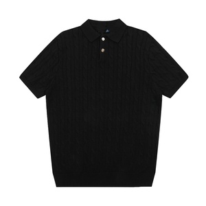 Camiseta de Algodón Transpirable para Hombre, Modelo SS25, Color Sólido para Bordado, Suéter de Punto Trenzado de Manga Corta - Product Image 2