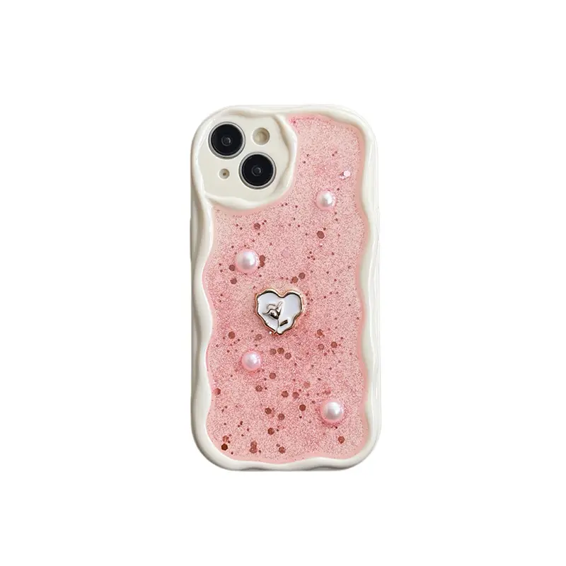 Pink Ballet Phone Case Bling Glitter Shiny Diamond Design Wave Bear Mobile Phone Cover Case For Iphone 15 14 13