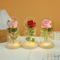 Vente en gros abat-jour en verre personnalisé rose éternelle fleur rose lumineuse décoration avec bande lumineuse LED pour la Saint-Valentin
