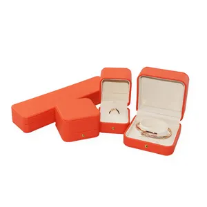 orange knopf anhänger pu leder schmuck verpackung ring box mit runden eingrähnten ecken
