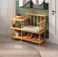 Banc à chaussures en bambou, banc d'entrée, meuble à chaussures, banc de rangement, quatre étagères