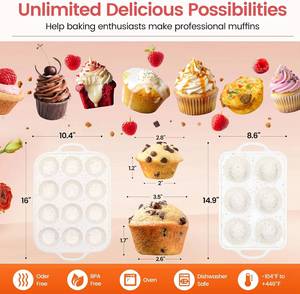 MUYULINS Factory Beige 6-Cup LFGB Non-Stick BPA Free Metal Reinforced Frame Large <b>Silicone</b> Cupcake Pan American Muffin Tray - Product Image 6