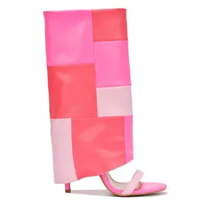 2023년 가장 인기 있는 핫핑크 색상 파티 울트라 하이힐 암나이론 섹시한 오픈토 스틸레토 힐 퍼 부츠 맞춤 샌들 - Product Image 1