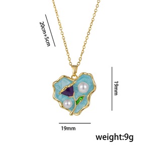 Collier en acier inoxydable d'<span class=keywords><strong>amitié</strong></span> rose bleu irrégulier avec cœur en émail et perles incrustées <span class=keywords><strong>de</strong></span> tulipes pour femmes et filles - Product Image 5
