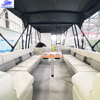 Bateau ponton à double pont en aluminium de 25 pieds avec moteur hors-bord pour la pêche, les sports nautiques et les loisirs en famille