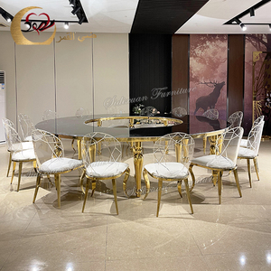 Đám Cưới Bữa Ăn Tối Vàng Kim Loại Khung Trắng <span class=keywords><strong>MDF</strong></span> Top Serpentine Bảng Với Ghế - Product Image 4