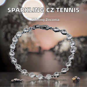 Pulsera de tenis clásica chapada en rodio con circonitas redondas engastadas en bisel, joyería de moda unisex para ocasiones de boda - Product Image 2