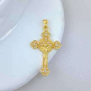 [Pendentif en cuivre véritable or] <span class=keywords><strong>Croix</strong></span> <span class=keywords><strong>de</strong></span> Jésus, prière, <span class=keywords><strong>croix</strong></span> religieuse, bijoux faits main transfrontaliers, micro-incrustation <span class=keywords><strong>de</strong></span> zirconium assortie - Product Image 2