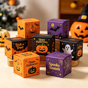 Boîte cadeau Halloween personnalisée avec motif de papillons dorés, expédition rapide en 72h, boîte en carton blanc biodégradable pour cadeaux de fête - Product Image 3