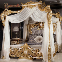 Vente directe d'usine, lits de luxe de haute qualité de style royal européen, en bois massif, sculptés à la main, dorés à l'ancienne, avec baldaquin
