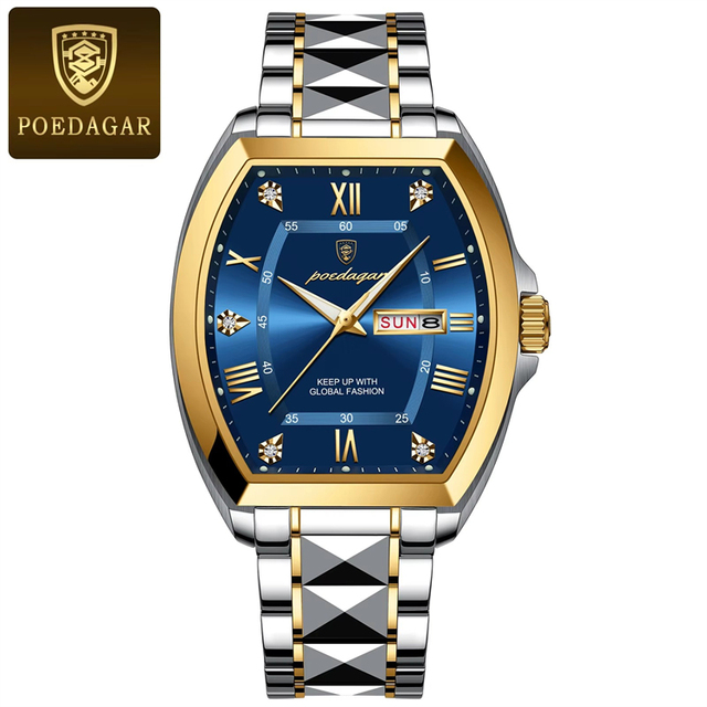 POEDAGAR New Style Men's Square Watches Quartz Luxury Gold Watch Classics Barrel Shape Dial Waterproof Luminous Wristwatch