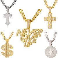Collier unisexe avec grand pendentif en alliage de fer, style hip-hop occidental, motif lettre, aile, dollar, ours, résistant au ternissement, bijou de mode