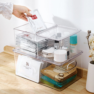 Cosmetic Storage <b>Box</b> Transparent <b>Stackable</b> With Lid 4 In 1 For Desktop Makeup Skincare Organizer - Product Image 4