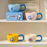 Mug en céramique Doraemon avec grande poignée, tasse à café irrégulière à pois, tasse à lait mignonne de dessin animé pour le petit-déjeuner