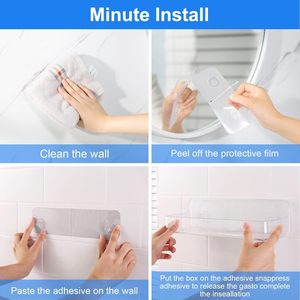 Support de douche mural en acrylique, étagère adhésive transparente sans perçage pour les murs suspendus, étagère de salle de bain en acrylique avec ruban adhésif - Product Image 3