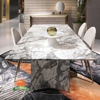 Villa Nouvelle Collection Unique Et Évocatrice Chaises En Cuir Nubuck Or Luxe Moderne Marbre Naturel Rectangulaire Table À Manger Ensemble