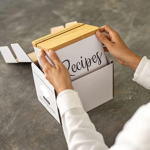 Metal <strong>Recipe</strong> <strong>Box</strong> With Cards and Dividers - White Metal Body, Wooden Lid with Phone Holder and <strong>Recipe</strong> Card Holder - Product Image 6