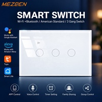 MEZEEN 3 Gang Smart Wi-Fi Lumière LED Interrupteur Tactile Panneau de Verre Télécommande Électrique Sans Fil Compatible avec pour Tuya App Zigbee