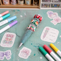 Perles en argile faites à la main pour Noël, décorées de strass et de perles, à trou droit, perles lâches pour DIY, stylos perlés, chaînes de téléphone, porte-clés, breloques de sac