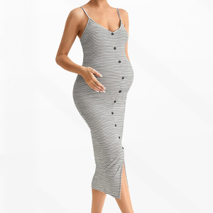 Robe longue d'été moulante et sexy à fente pour femmes enceintes, boutonnée - Product Image 5