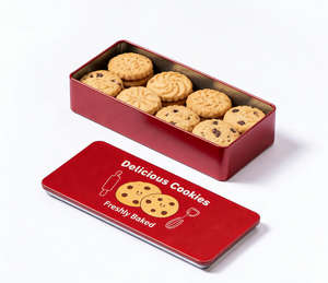 Boîte en métal rectangulaire personnalisée de petite taille, adaptée aux aliments, pour chocolats, biscuits, emballage en métal imprimé sur mesure - Product Image 1