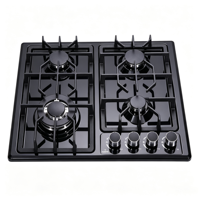 Table de cuisson à gaz 4 brûleurs en verre trempé avec allumage électronique, cuisinière à propane encastrable compatible multi-cuisson pour cuisine