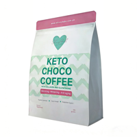 Pochette refermable à fond plat, résistante aux chocs, imprimée sur mesure, pour l'emballage de café cétogène, de sucre et d'aliments pour animaux de compagnie, boîte mate