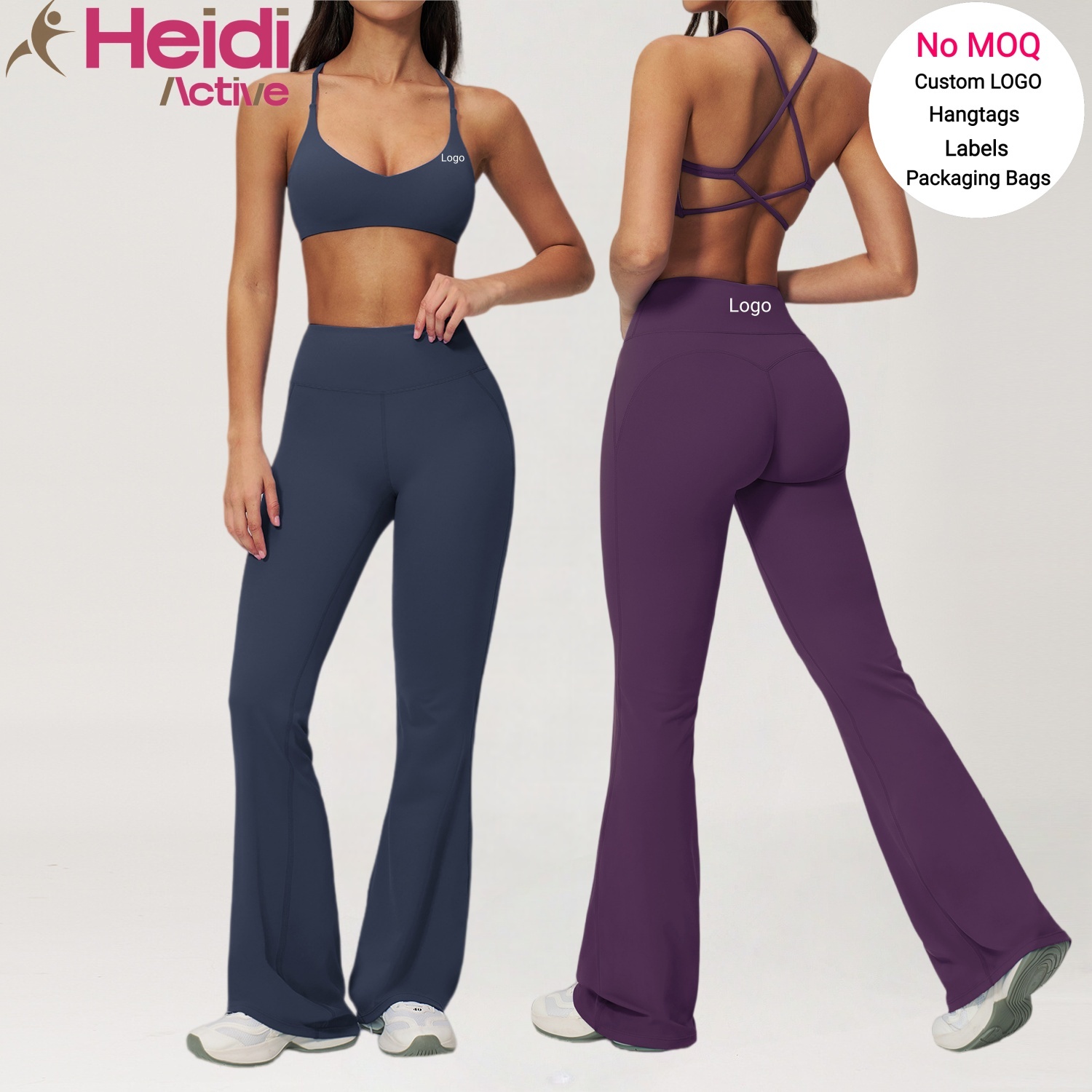 Custom Logo Casual Wear Skin-friendly Cross Strap Sport Bra High Waist Butt Lift \Wide Leg Flared Pants Workout Women Yoga Set
