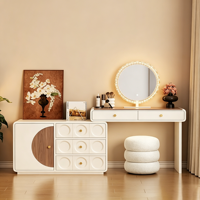 Table de toilette de luxe légère, vintage, moderne et minimaliste, style français, avec miroir intégré, rangement pour maquillage et tabouret assorti, pour hôtel