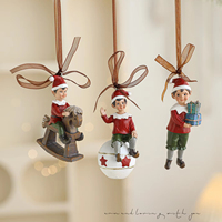 Ensemble d'ornements de Noël rétro en résine, décorations de vacances 3D vintage à suspendre avec Père Noël, train et cheval à bascule