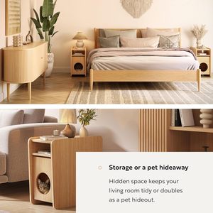 Nachtkastje Bedside Tafeltje Kattenhuis Multifunctionele Houten Sofa Bijzettafel met Kattenhol - Eindtafel & Nachtkastje - Product Image 4