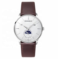 Montre mécanique pour homme, multifonction, phase de lune, date, bracelet en cuir véritable, style business