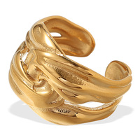 Strukturierter Breitband schmuck aus Edelstahl Eleganter, unregelmäßiger, wasserdichter, vergoldeter, offener Ring