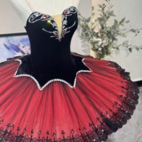 Gaun Tutu Balet Spanyol Merah Hitam Profesional untuk Anak Perempuan, Tutu Pancake untuk Pertunjukan Panggung & Kompetisi Don Quixote