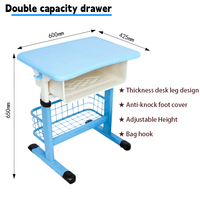 Ensemble chaise et table d'école primaire, couleur bleue, hauteur réglable, robuste et durable, mobilier de classe scolaire