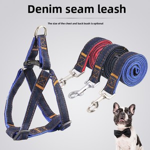 Laisse pour chien en denim, fabrication directe d'usine, rembourrée, tissu épais cousu, bouton classique, résistante à l'usure, corde de traction solide pour chien - Product Image 2