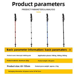 Bâtons de randonnée Cleye à trois sections en alliage d'aluminium avec absorption des chocs, poignée en T, embout en caoutchouc droit, fournitures de randonnée et de marche en plein air - Product Image 4