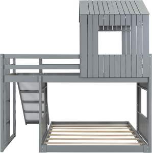 Двухъярусная кровать Harper & Bright Designs из металла и МДФ, современная, комфортная, для малышей, с окном на крыше и горкой (серая, для спальни) - Product Image 2