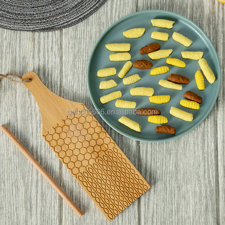 Haoideo 2-in-1 Gnocchi-Brett – Bambus, Mit Nudelholz, Für Garganelli & Cavatelli, Handgefertigt