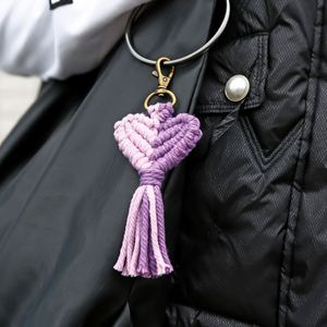 <span class=keywords><strong>Porte</strong></span>-clés en macramé en peluche, tissage artisanal en coton, accessoire <span class=keywords><strong>porte</strong></span>-clés, pendentif pour couple pour la Saint-Valentin, pompons bohèmes, <span class=keywords><strong>porte</strong></span>-clés en forme de cœur - Product Image 2