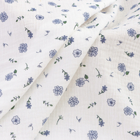 XNZTEX JURAVICHY JF2551 Tissu Crêpe Biologique Double Couche Imprimé Floral Mousseline Froissée pour Filles, Techniques de Tissage – Vente en Gros