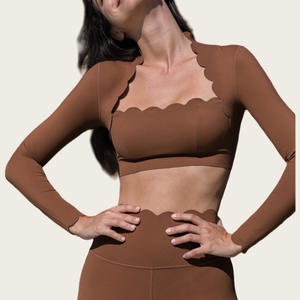 Dames <span class=keywords><strong>2</strong></span>-delige Sportkleding Gym Workout Sets Hoge Taille Yoga Legging V-Hals Print Lange Mouw Geschulpte Tops Snelle Droge Yoga Set - Product Image 4