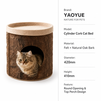 Cama cilíndrica para gatos con textura de corteza de roble natural y parte superior de fieltro, nido acogedor para gatos de interior, diámetro [insertar diámetro]. 420 x 410 mm