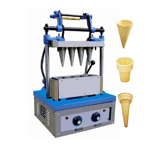 Yüksek kaliteli paslanmaz çelik waffle dondurma koni makinesi ile 4 koniler